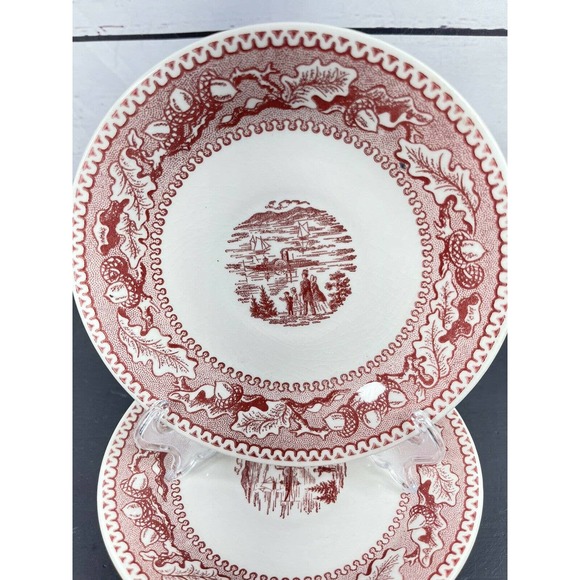 Set of 4 Vintage Saucers 5.5" 1965 Memory Lane Red Transferware Royal Ironstone - Picture 2 of 6